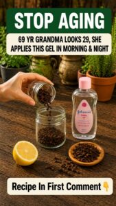 A small glass jar filled with a light clear natural gel with fresh aloe vera leaves and rose petals subtly arranged arou