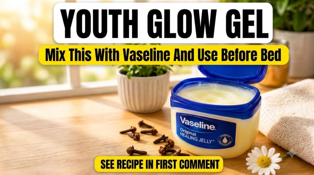 An open tub of Vaseline Original Healing Jelly on a warm wooden surface surrounded by scattered cloves a fresh white dai