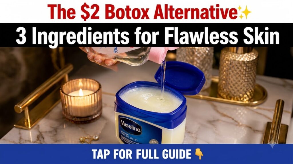 A hand pouring Johnson s baby oil into an open container of Vaseline Original Healing Jelly with a lit candle and gold j