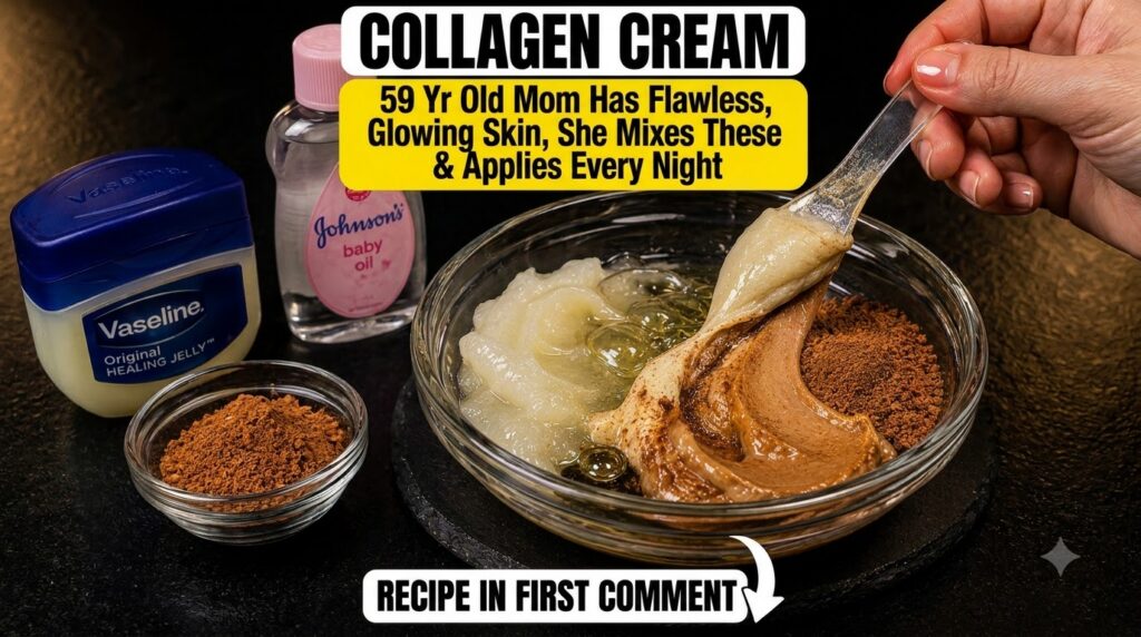 Close-up top-down view of Vaseline baby oil and cocoa powder being mixed in a clear glass bowl with a spoon Product cont