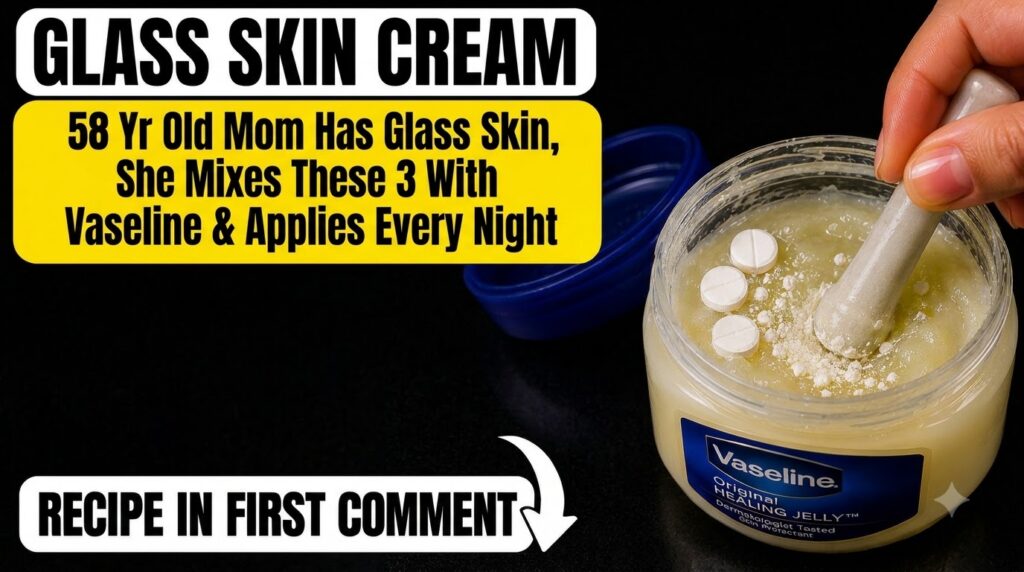 A hand using a pestle to mix crushed white pills and powder into a jar of Vaseline focusing on the jar and the mixing ac