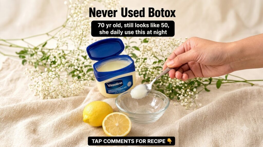 An open tub of Vaseline petroleum jelly a spoon holding petroleum jelly a small empty glass bowl a whole lemon and a hal