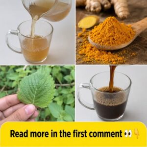 A close-up of fresh purslane leaves and stems next to bright orange turmeric root and a spoonful of turmeric powder