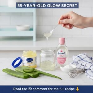 Ingredients for a DIY Vaseline glow gel a small container of Vaseline a bottle of aloe vera gel and a bottle of baby oil