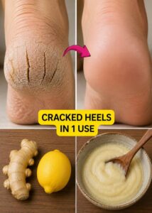 A close-up shot of dry cracked heels before and after the application of a natural remedy showing a significant improvem