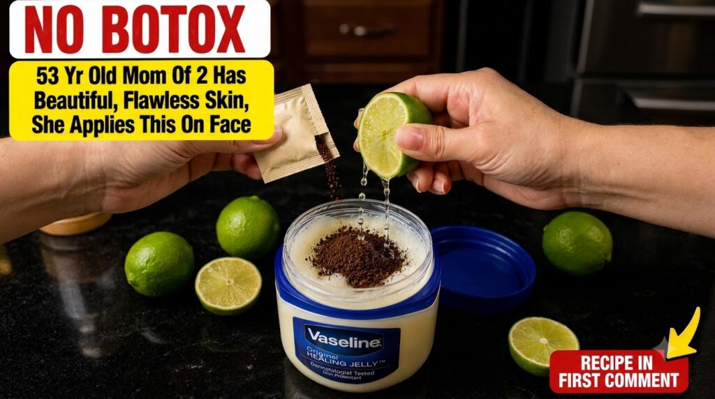 Hands preparing a beauty concoction with Vaseline coffee powder and lime on a dark surface