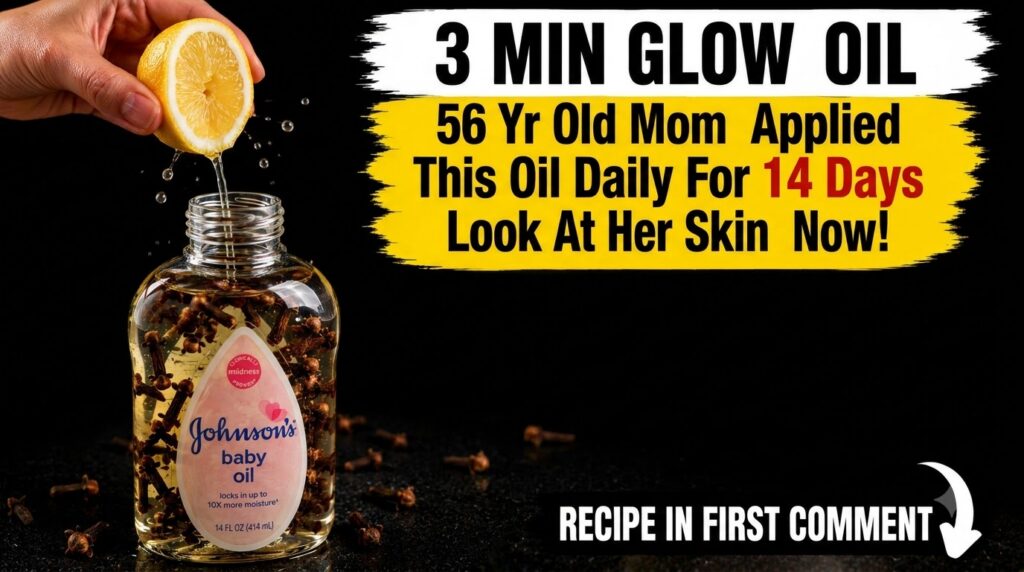 A hand squeezing a fresh lemon half with juice dripping into a clear bottle of baby oil Inside the bottle dried clove bu