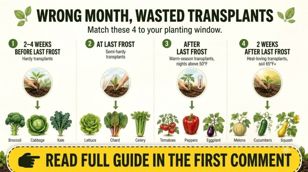 An informational infographic providing a planting guide for various vegetables based on frost conditions It features fou