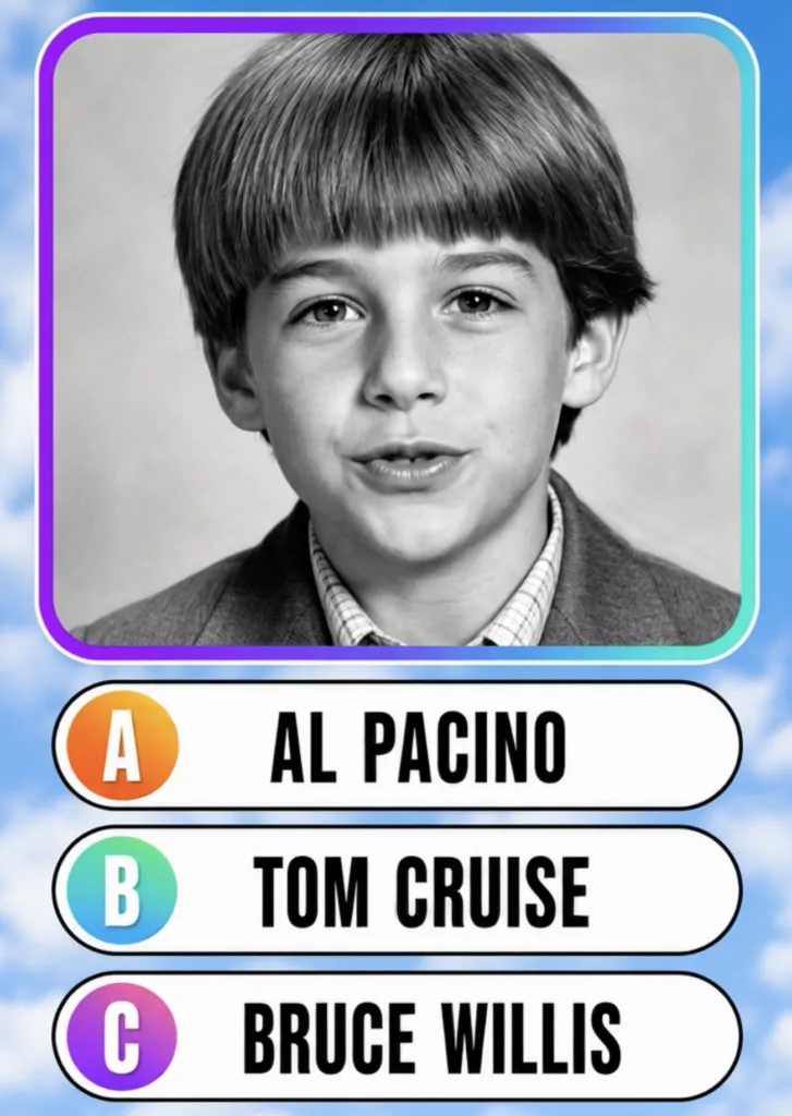 A black and white childhood photo of Tom Cruise as a young boy with a bowl cut and a checkered shirt under a jacket