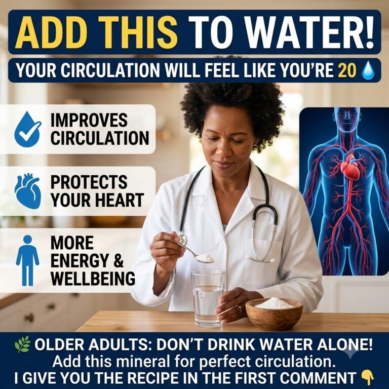 A woman in a white lab coat adding a white powdery substance to a glass of water with graphics highlighting improved cir