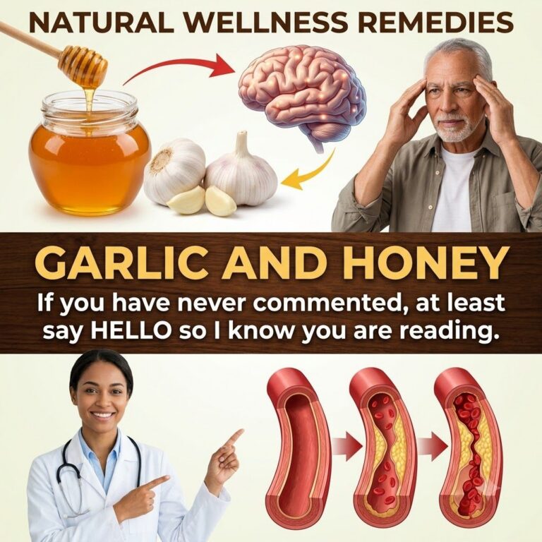An infographic showing garlic bulbs and a jar of honey with visual connections to a human brain and illustrations of art