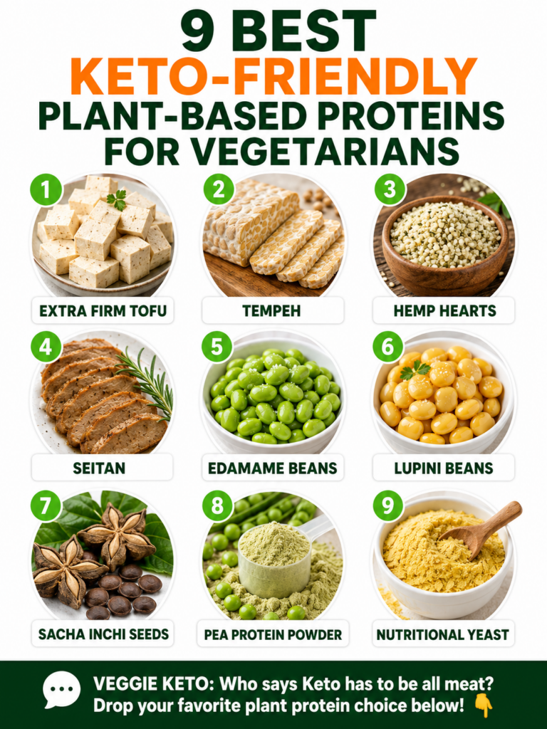 A collage or grid showcasing the nine plant-based protein sources extra firm tofu tempeh hemp hearts seitan edamame bean