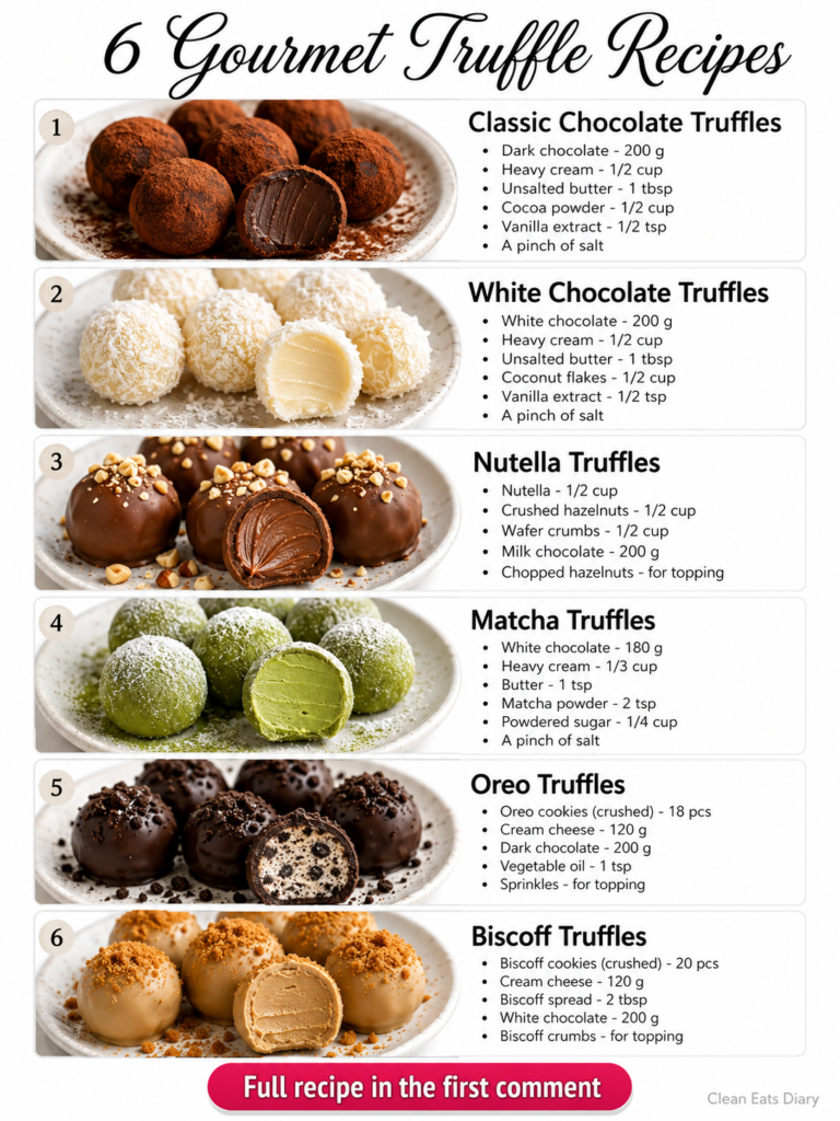 An array of six different gourmet truffles beautifully arranged on a white background Each truffle type is distinct show