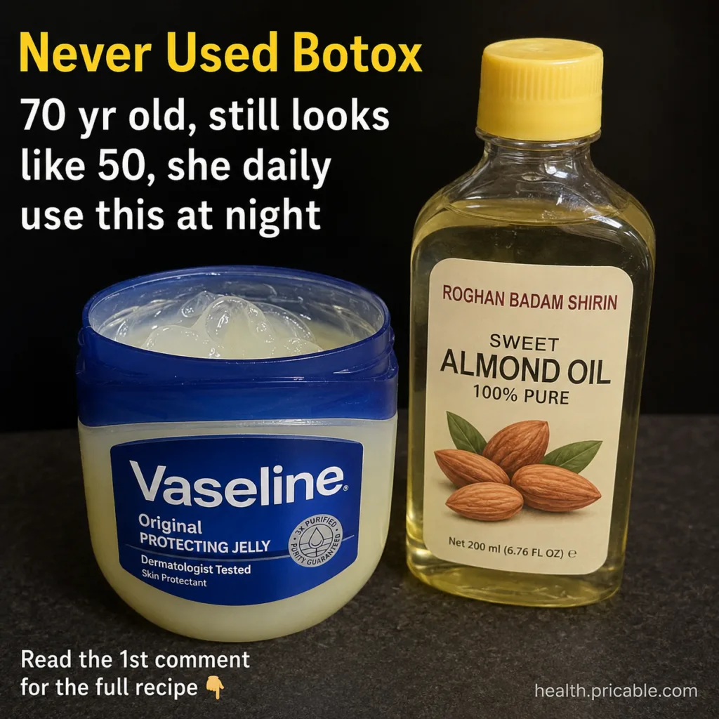 A small jar of Vaseline Original Protecting Jelly and a bottle of Sweet Almond Oil on a dark background representing the