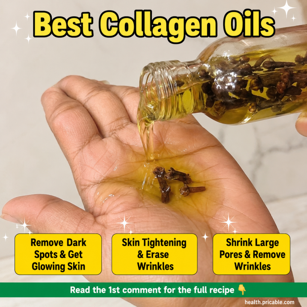 A hand pouring clove-infused baby oil from a glass bottle into the palm with dried cloves visible