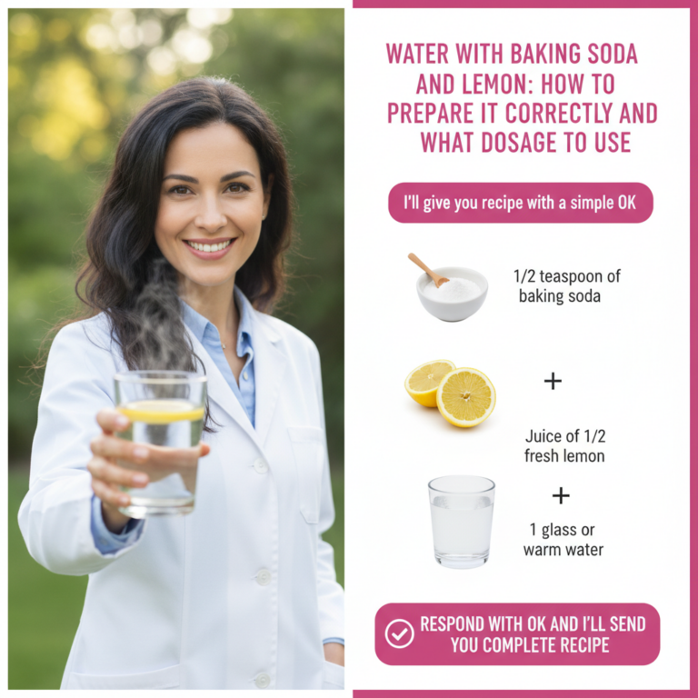 A professional woman in a lab coat holds a glass of lemon water with an infographic beside her detailing WATER WITH BAKI