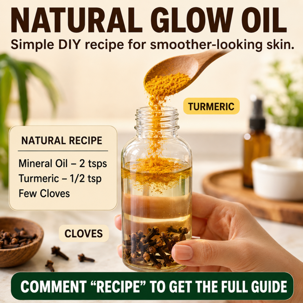 A hand pouring vibrant yellow turmeric powder from a wooden spoon into a small clear glass bottle that already contains