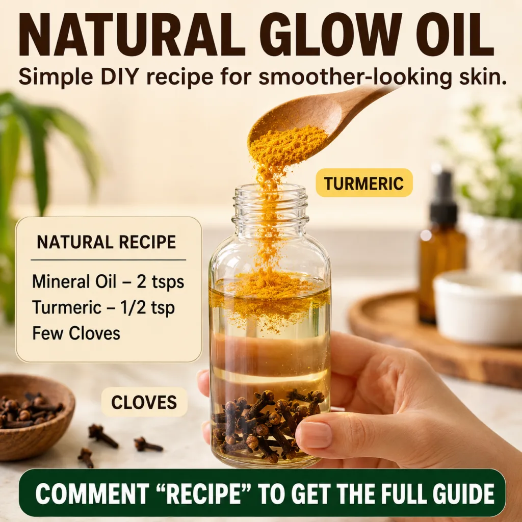 A hand pouring vibrant yellow turmeric powder from a wooden spoon into a small clear glass bottle that already contains