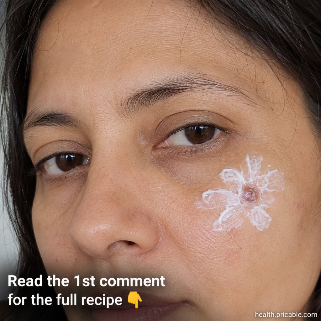 A close-up of a person s cheek with a wart covered by a white flower-shaped paste
