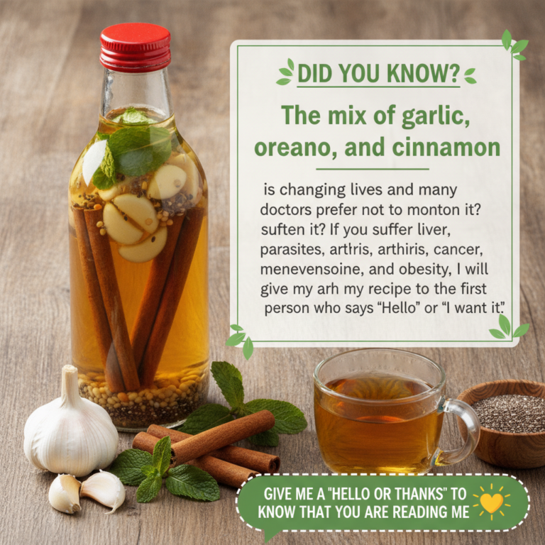 A rustic still life featuring a glass bottle filled with a golden liquid infusion containing garlic cloves cinnamon stic