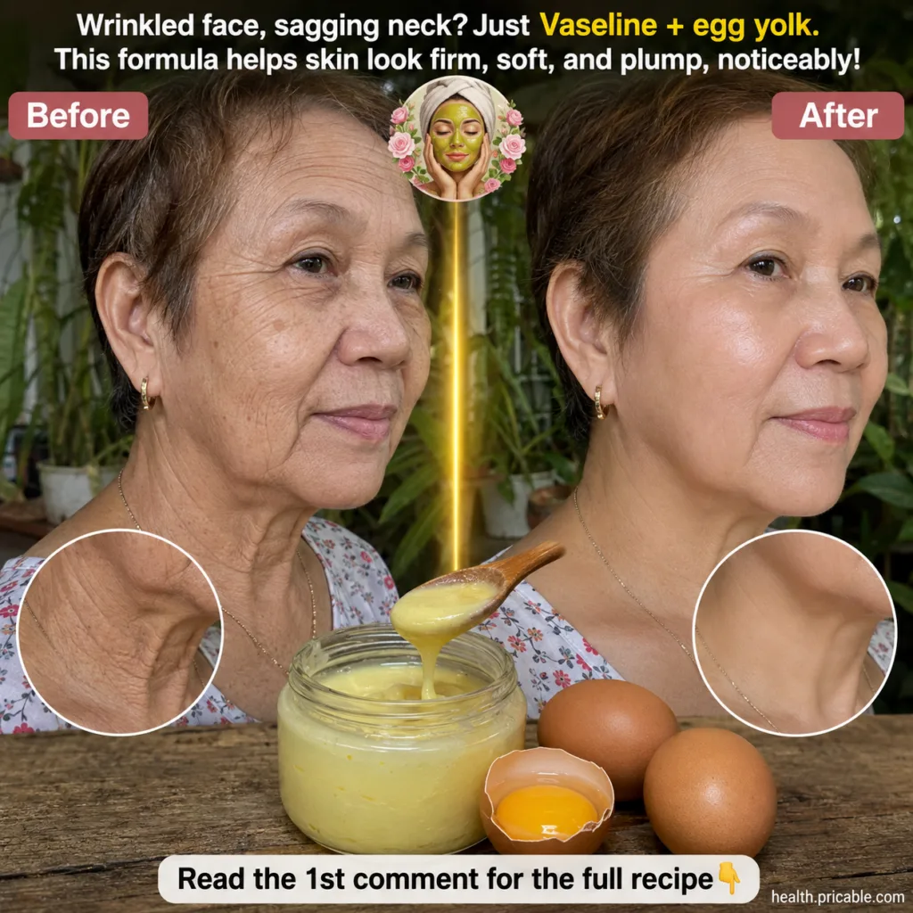 A split before and after image of an elderly woman s face and neck with the after side showing noticeably smoother skin 