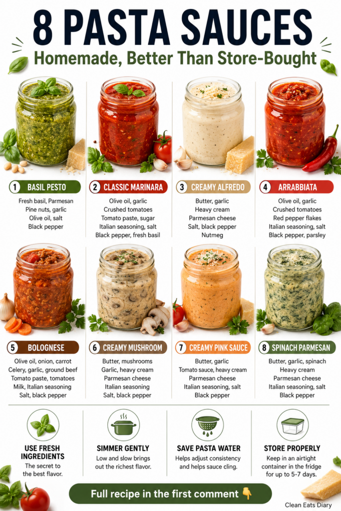 A vibrant green basil pesto in a glass jar with fresh basil leaves pine nuts and a block of Parmesan cheese scattered ar