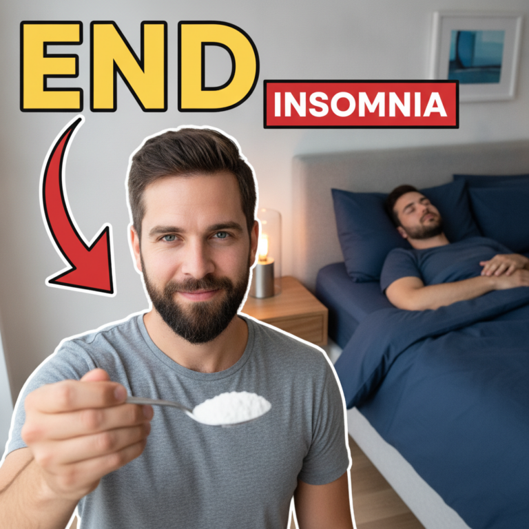 A smiling man offers a spoonful of white powder to the viewer while in the background another man sleeps peacefully in a