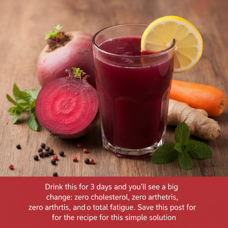 A vibrant red-purple drink in a clear glass garnished with a lemon slice surrounded by fresh beets carrots ginger and mi