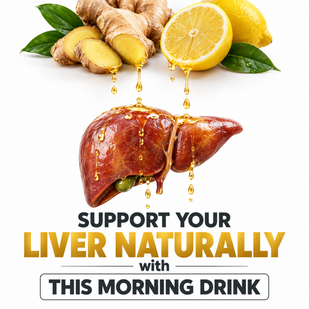 Fresh ginger roots and sliced lemons with green leaves and water droplets with golden liquid dripping over a stylized hu
