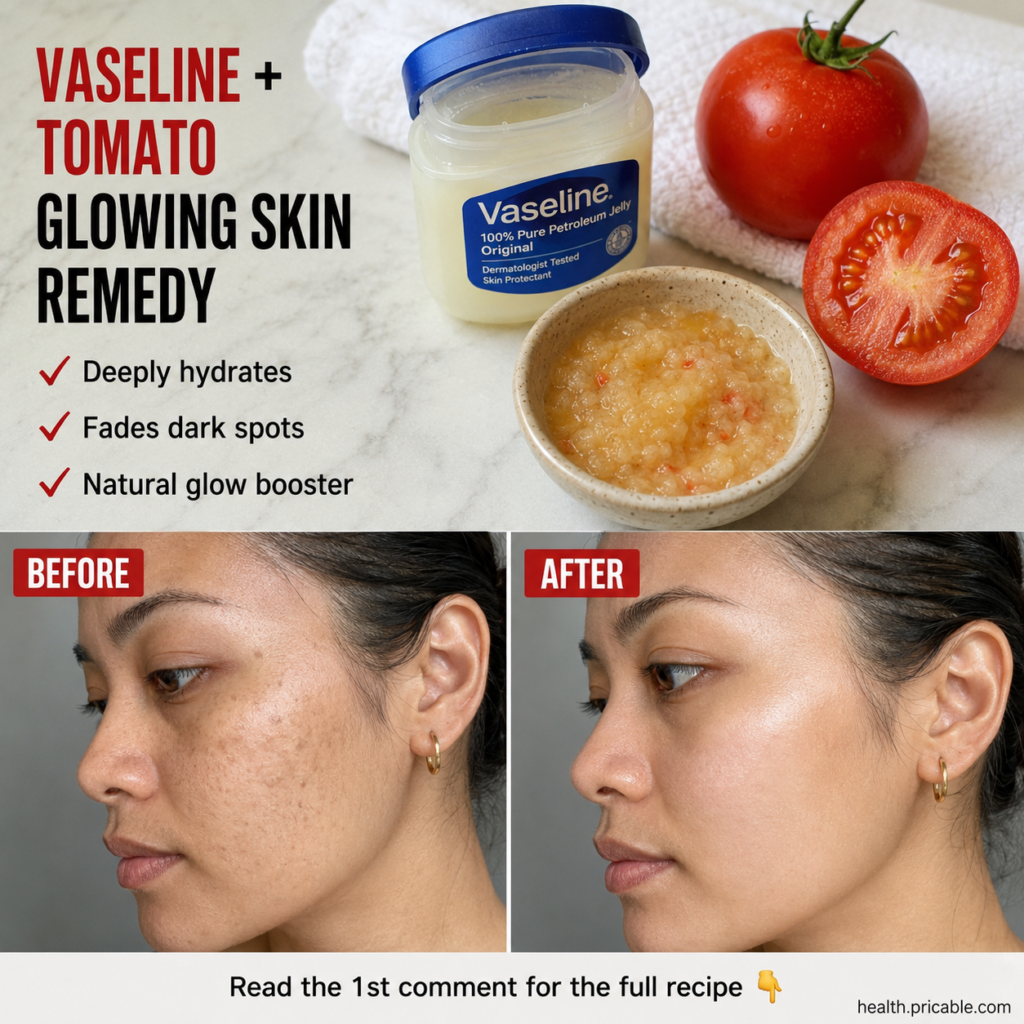 Ingredients for the Vaseline and tomato mask an open jar of Vaseline a whole red tomato a half-cut red tomato and a smal