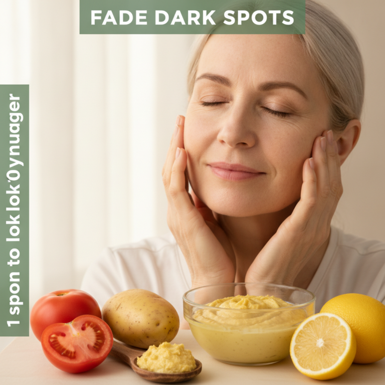 A serene middle-aged woman with closed eyes gently touching her smooth face suggesting positive results from natural ski