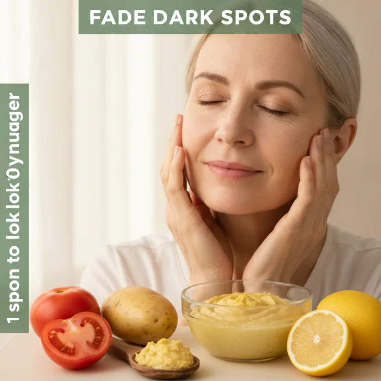 A serene middle-aged woman with closed eyes gently touching her smooth face suggesting positive results from natural ski