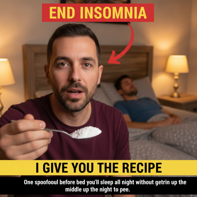 A person holding a spoon with a simple natural remedy possibly a powder or liquid in a cozy nighttime setting with a sub