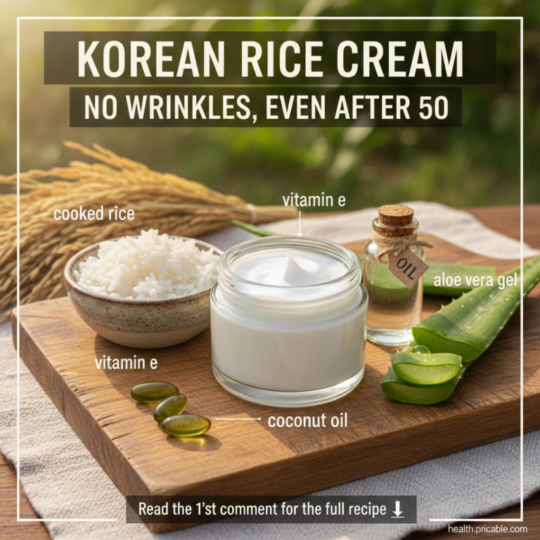 A flat lay of ingredients for DIY Korean rice cream on a rustic wooden board including cooked rice aloe vera leaves with