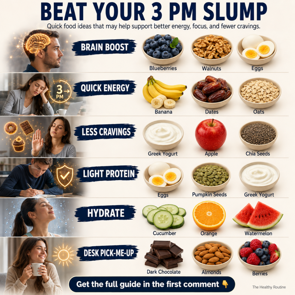 A vibrant and appealing flat lay of various healthy snacks arranged on a clean wooden desk Items include walnuts blueber