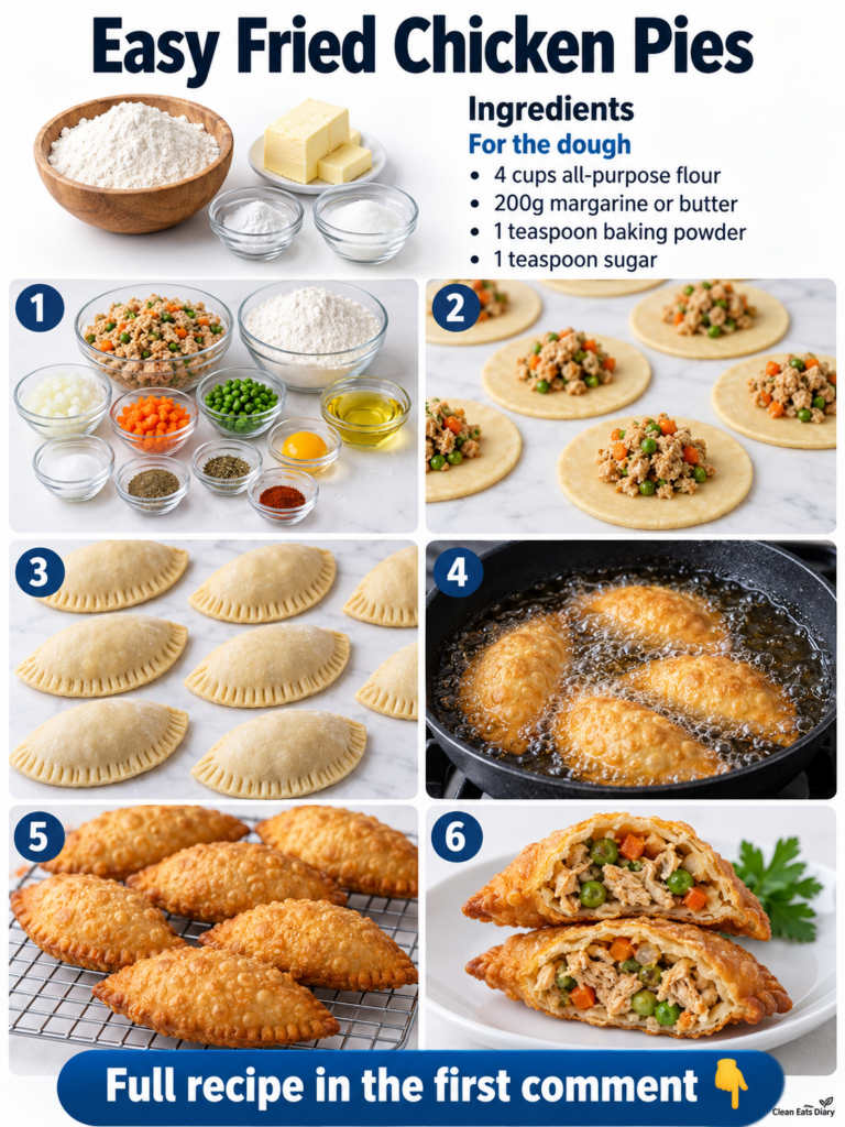 Crispy golden-brown fried chicken hand pies on a wire cooling rack with a cross-section showing a savory chicken and veg