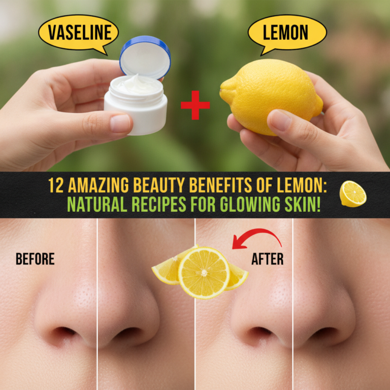 Hands holding a lemon and a jar of Vaseline with a plus sign between them implying a combination for a beauty recipe The