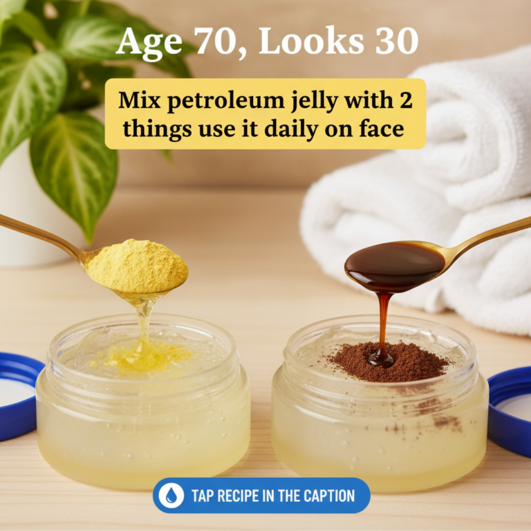 A close-up shot of two glass jars of petroleum jelly One golden spoon is adding yellow powder into a jar and another is 