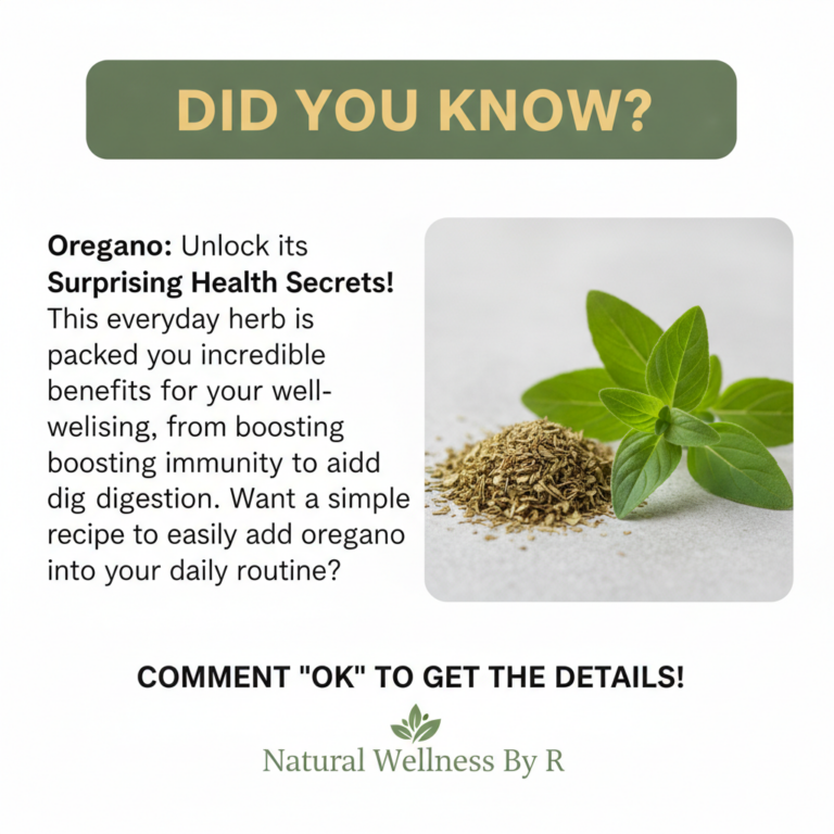 An infographic showing fresh and dried oregano highlighting its health benefits for immunity and digestion with an olive