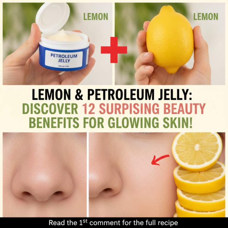 A multi-panel graphic showing a hand holding petroleum jelly another holding a lemon a plus sign in between Below the he
