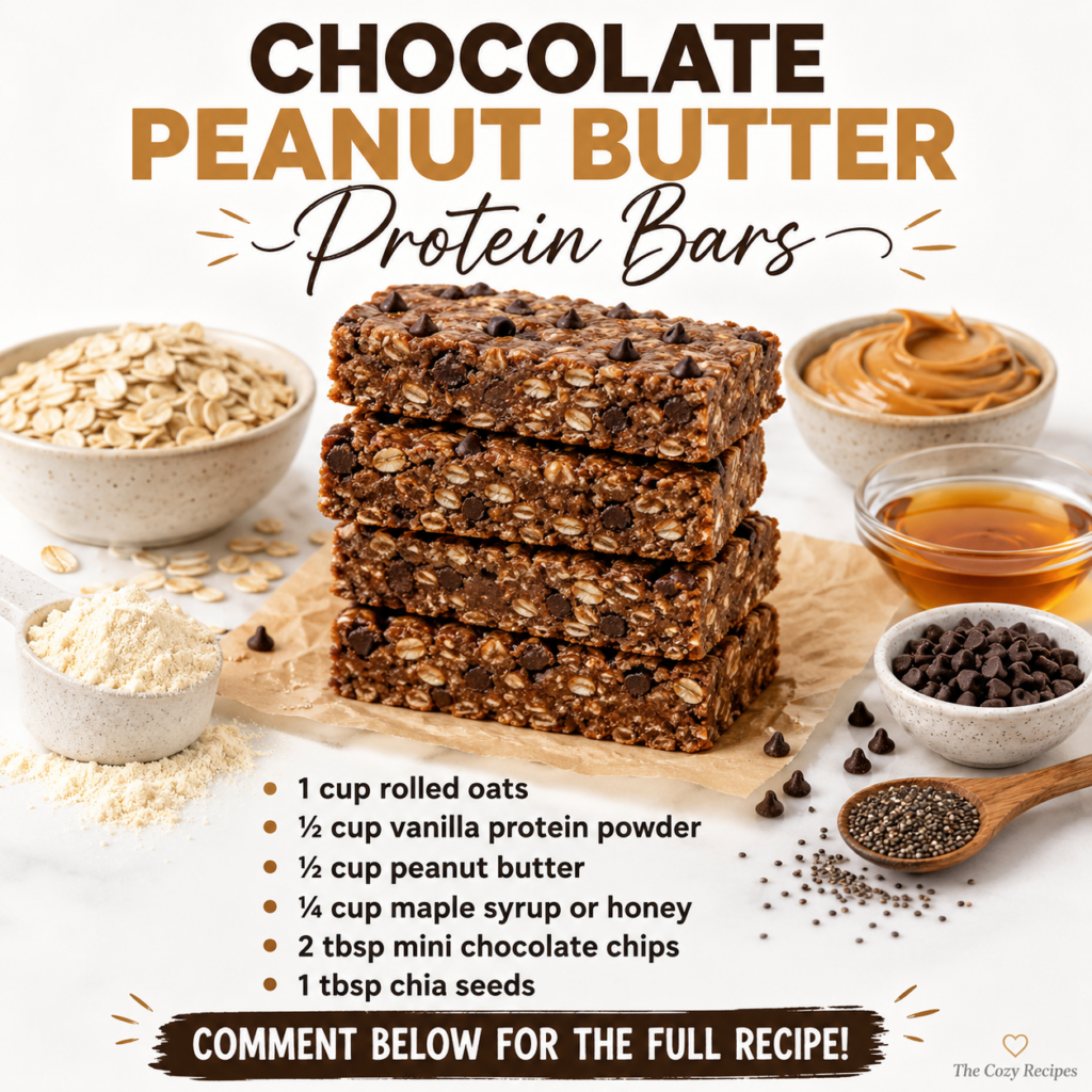 A stack of no-bake chocolate peanut butter protein bars with rolled oats mini chocolate chips and chia seeds on parchmen