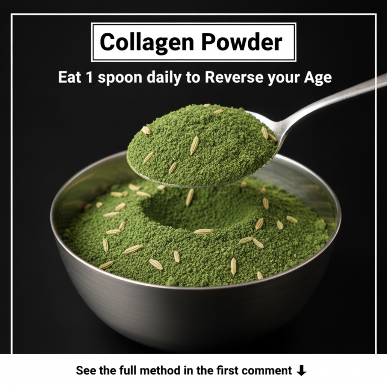 A close-up of a vibrant green powder in a silver bowl and on a spoon with light brown fennel seeds sprinkled over it set