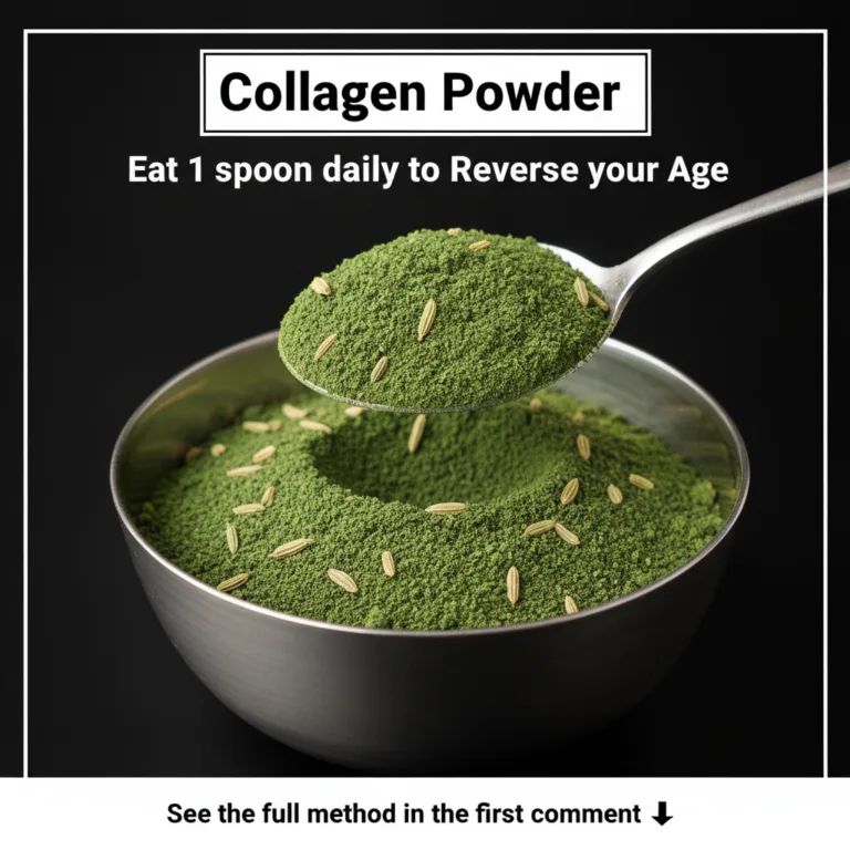 A close-up of a vibrant green powder in a silver bowl and on a spoon with light brown fennel seeds sprinkled over it set