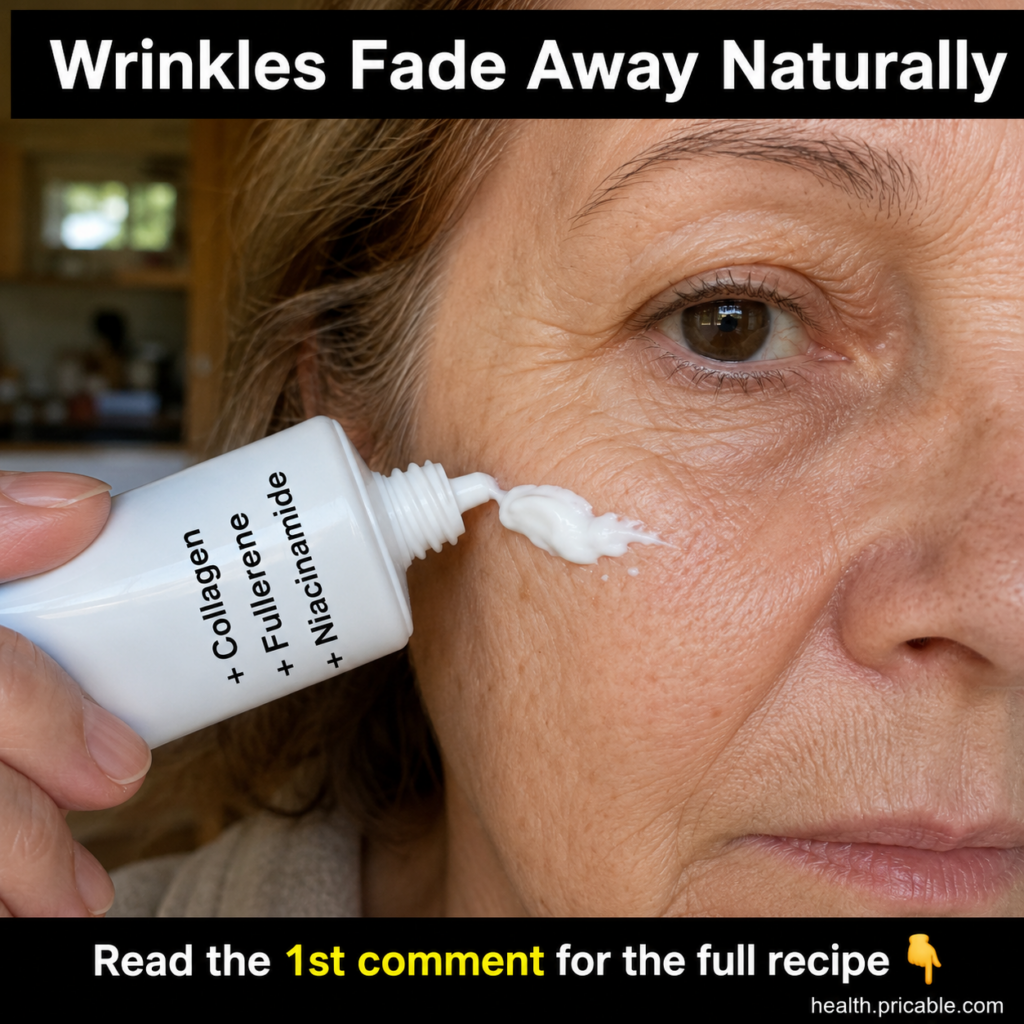 A woman gently applying a homemade face serum near her eye and temple focusing on visible fine lines Her skin appears hy