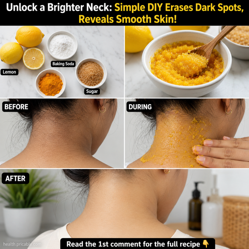 A visual guide showing the ingredients lemon baking soda turmeric sugar in separate bowls with a bright yellow granular 