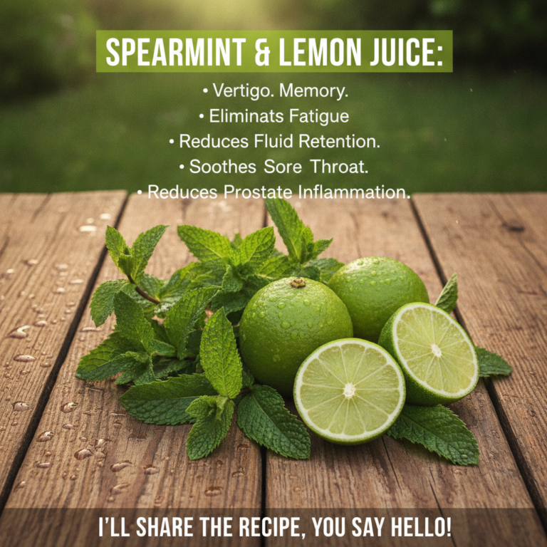 Fresh spearmint sprigs and sliced lemons on a rustic wooden table with water droplets