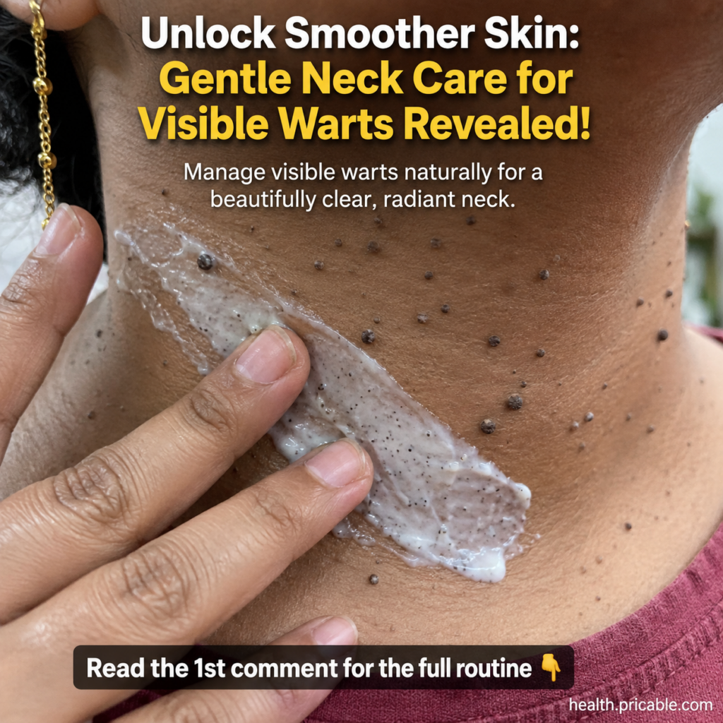 A hand gently applying a white grainy scrub or cream in a diagonal streak across a person s neck which has visible small