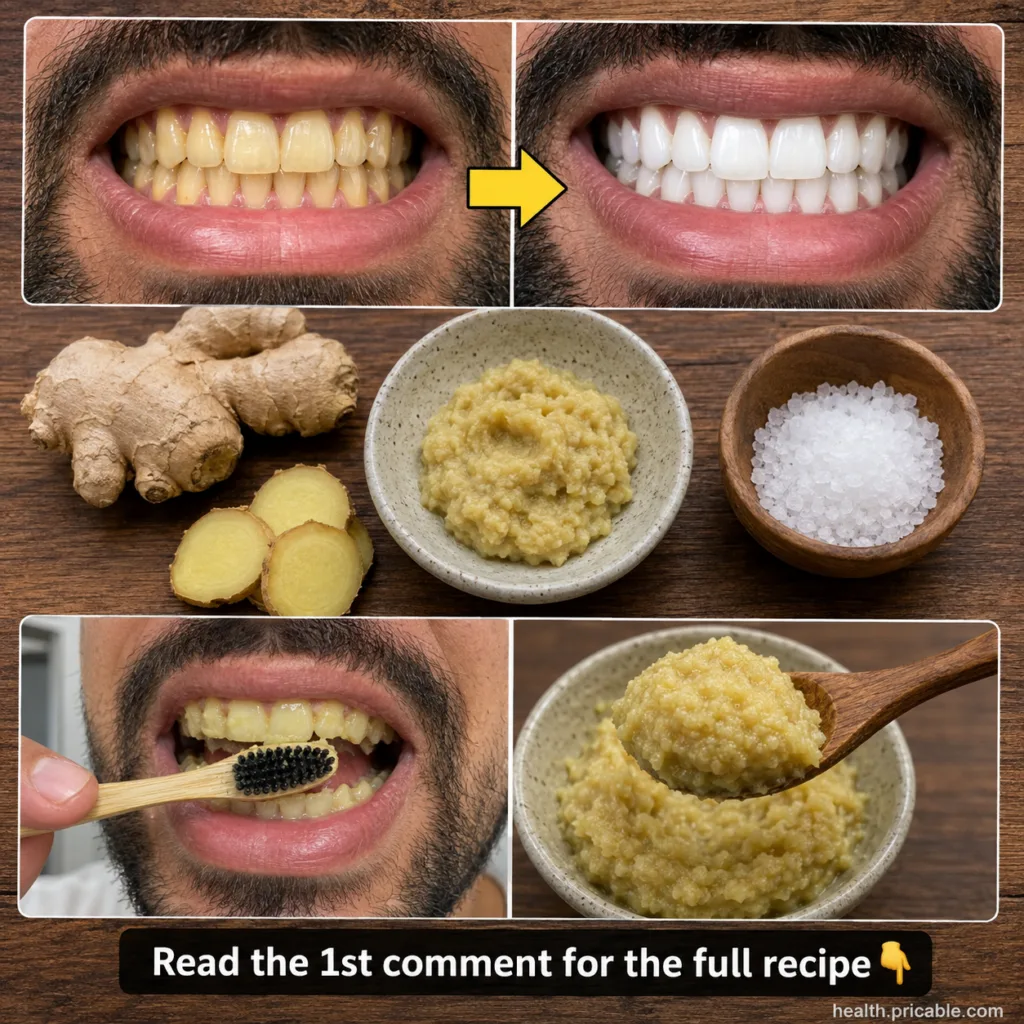 A before and after comparison of teeth showing yellowed teeth on one side and significantly whiter teeth on the other wi