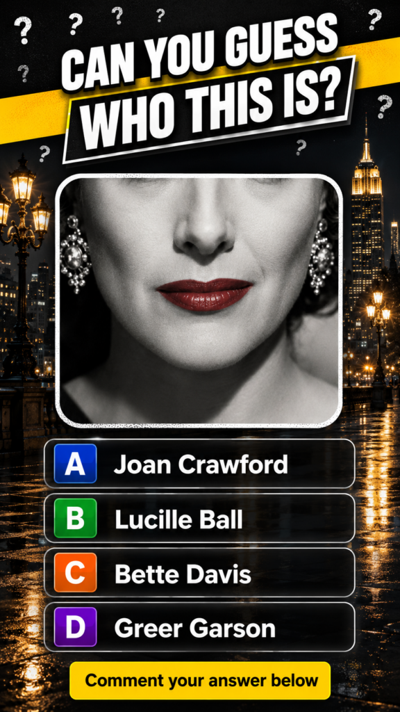 The original quiz image showing a black and white close-up of a woman s lower face with red lips and an earring framed b