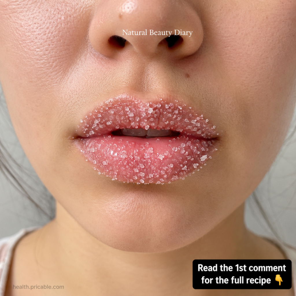 Close-up of lips covered in white sugar crystals representing a DIY lip scrub